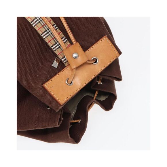 Pre Loved Burberry Drawstring Backpack Check Detail Unisex Brown Shoulder Bags - Picture 6 of 8